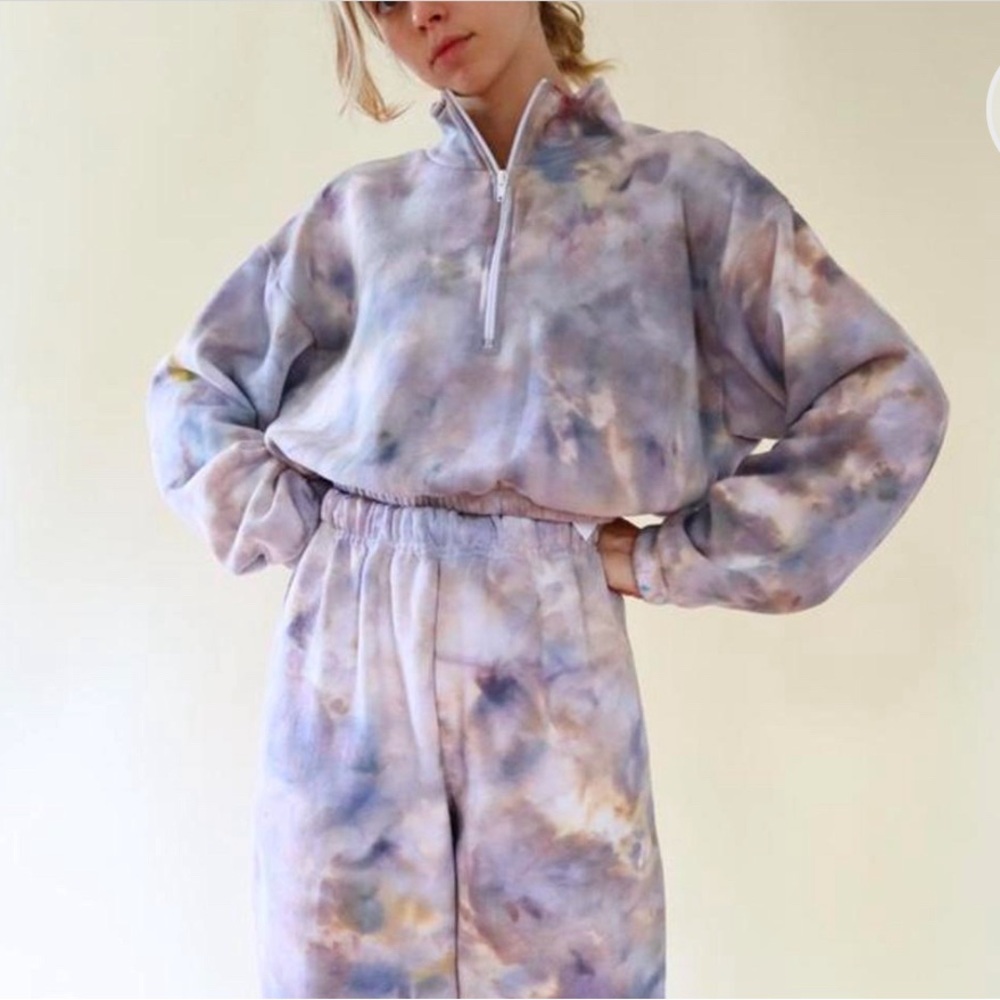 Hand dyed tie-dye cropped quarter zip